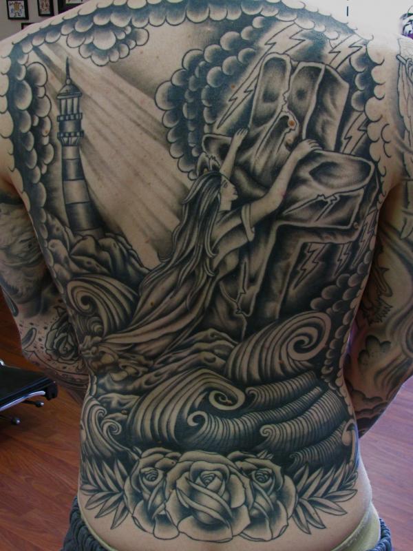 Self Made Tattoo - Rock of ages back piece