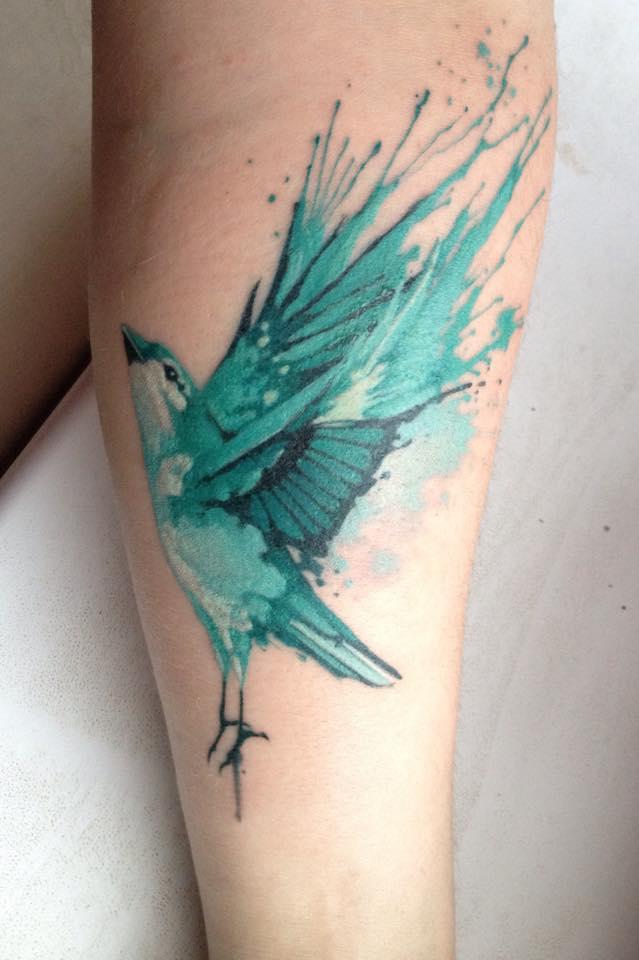 Watercolour sparrow tattoo