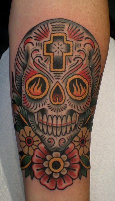 day of the dead skull and flowers