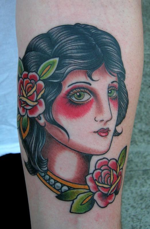 Girl head with roses