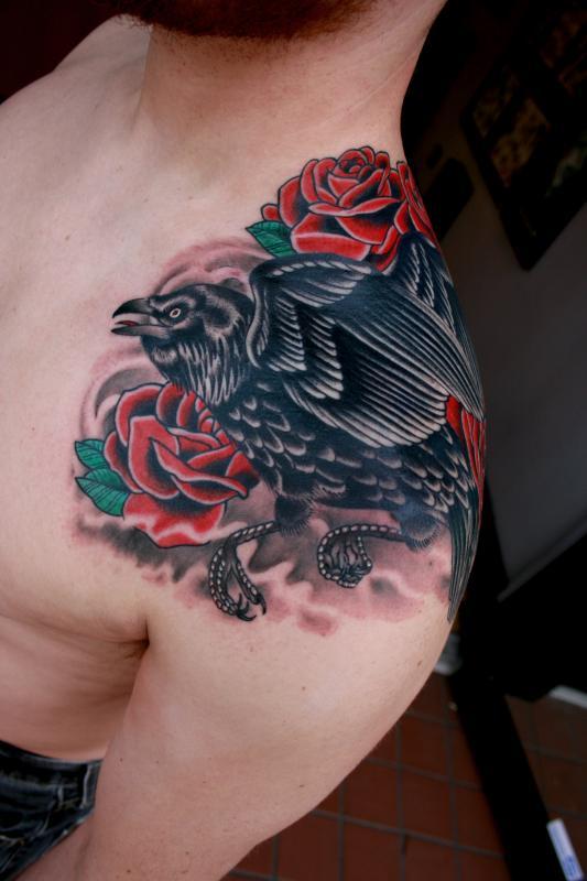 bird and roses