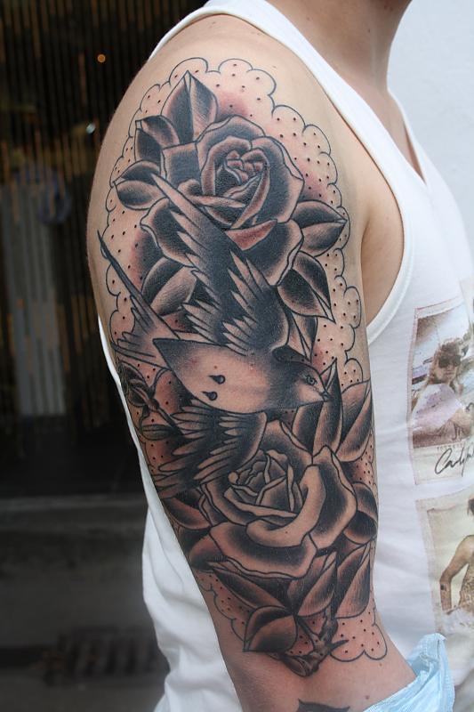 Sparrow and roses