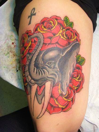 elephant with roses
