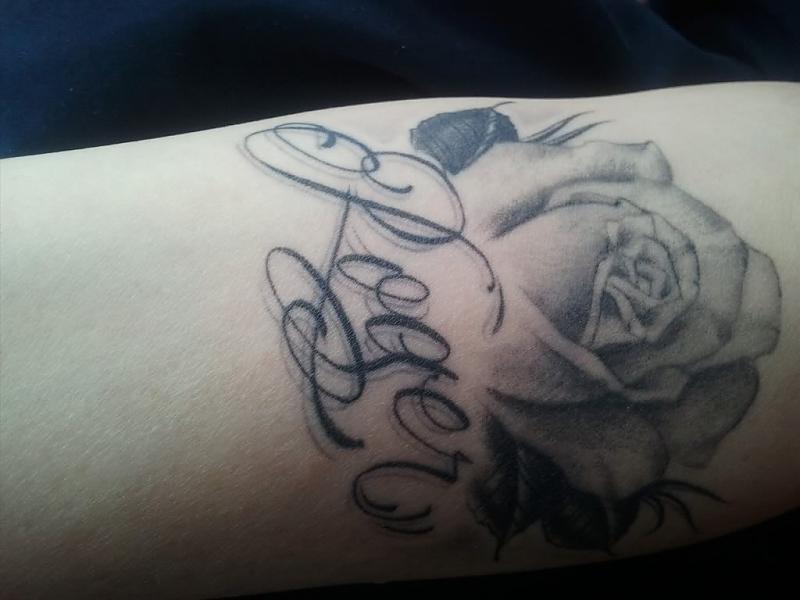 Rose Tattoo with Script