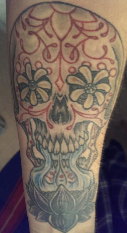 skull and lotus cover up