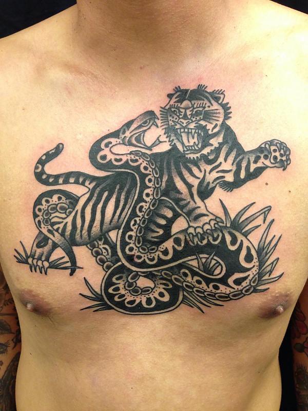 Arm Snake Japanese Tiger Tattoo by Plan9 Ealing
