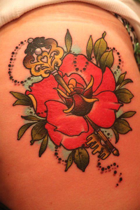 Rose and Key - Flower Tattoos - Last Sparrow Tattoo