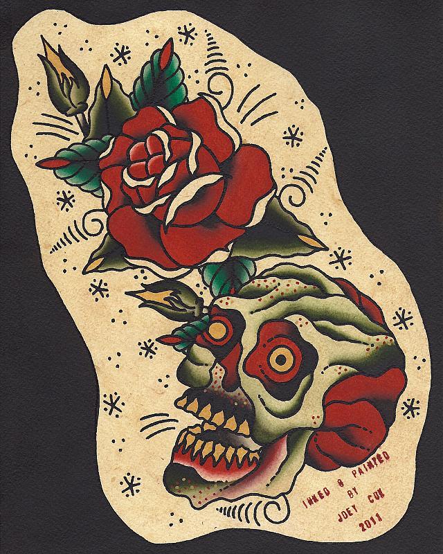 skull and rose painting