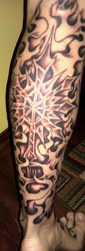 Star and flames on calf before color