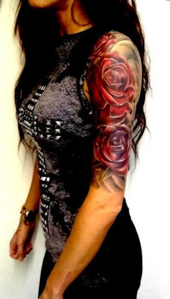 Roses half sleeve by Peter Tyas of Glory Bound Tattoo