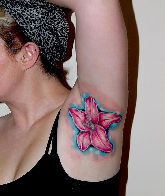 Lily in armpit by Peter Tyas of Glory Bound Tattoo UK