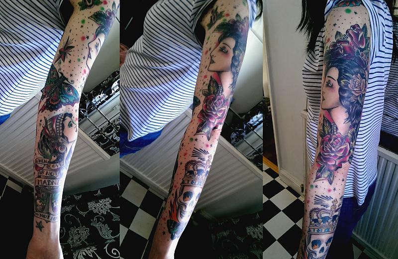 Traditional american full sleeve by Peter Tyas of Glory Bound Tattoo UK