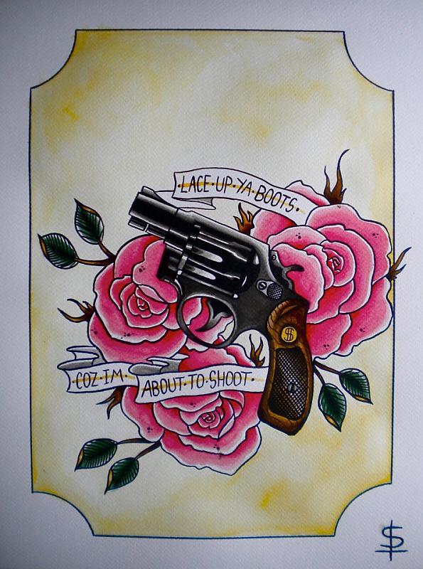 Gun and roses