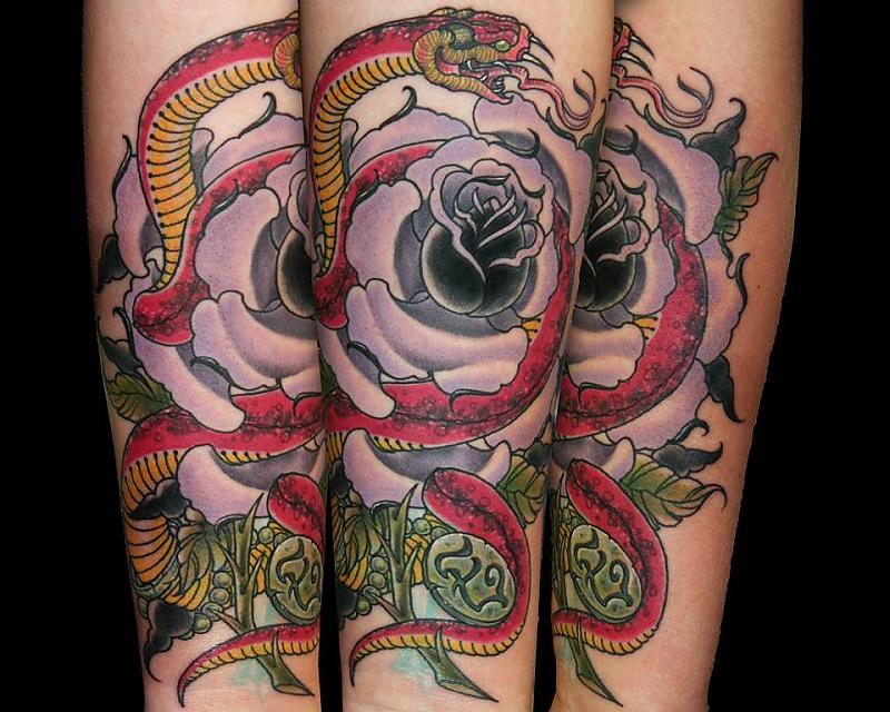 Snake and rose with charm