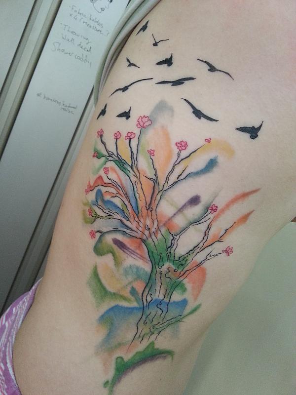watercolour tree and birds