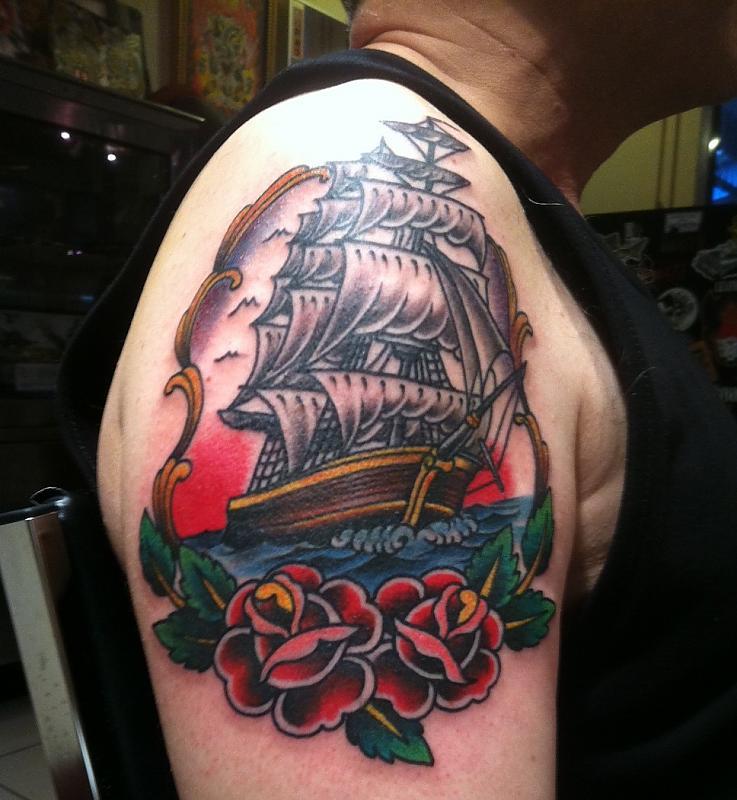 Clipper Ship with Roses