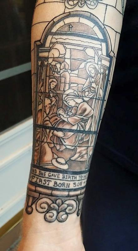 Inside lower right arm