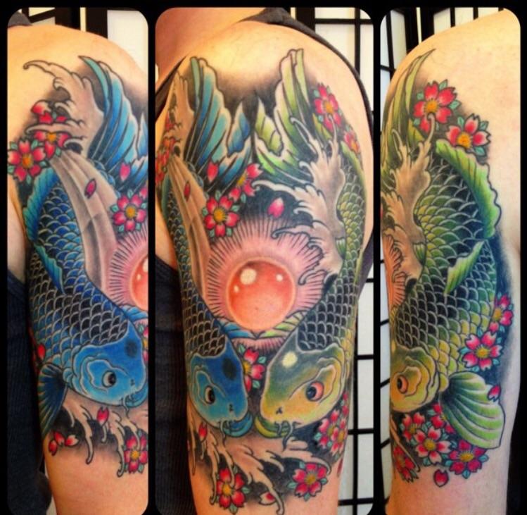 Two Koi half sleeve - Japanese and Asian Tattoos - Last Sparrow Tattoo