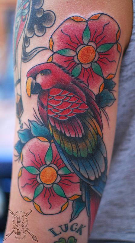 parrot and flowers