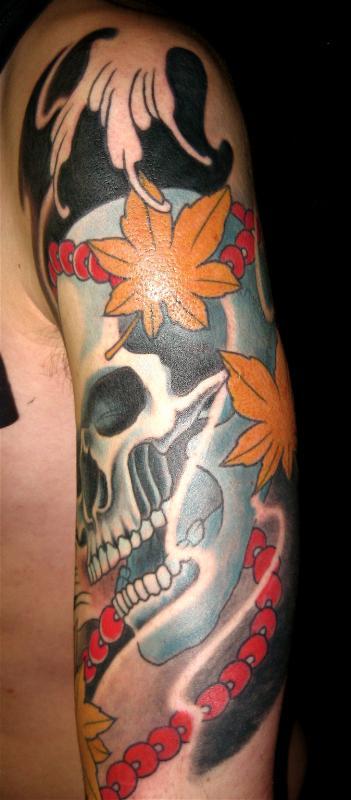 Skull and leaves