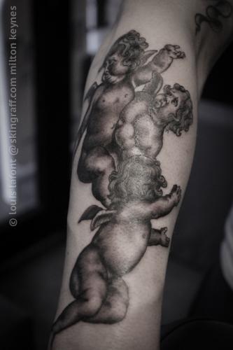 black and grey cherub tattoos