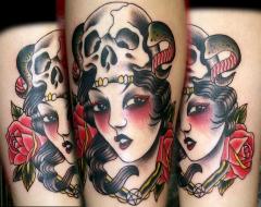 awesome lady head with skull