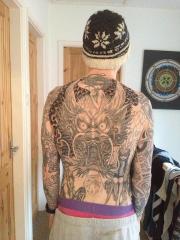 Next session on back piece, wolf started lasering