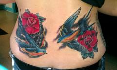 sparrows with roses