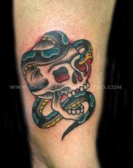 Skull and Snake tattoo on forearm