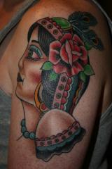 lady head with rose and peacock feather