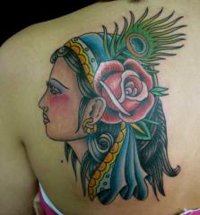 gypsy girl with rose and peacock