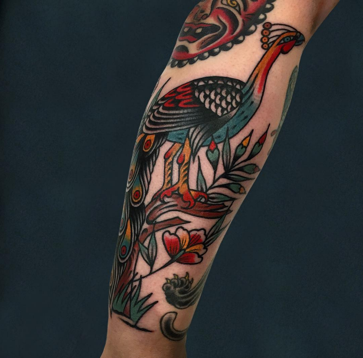 Peacock by Luke Jinks done at Cloak and Dagger Tattoo