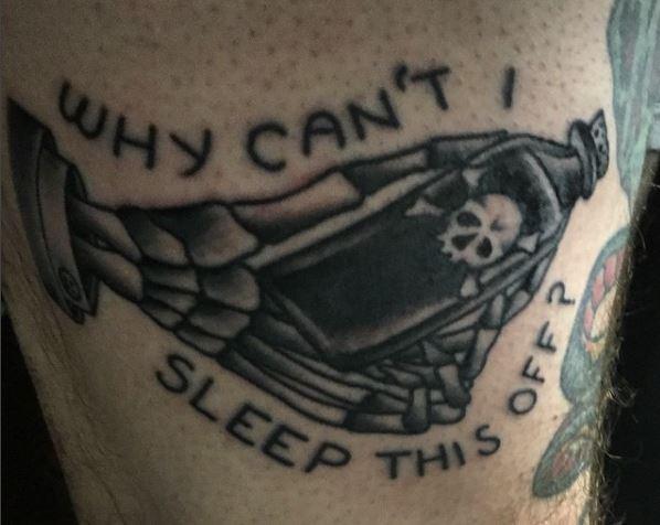 Poison Bottle with Hoax Lyrics by Mike Hooligan at Eastern Pass Tattoo