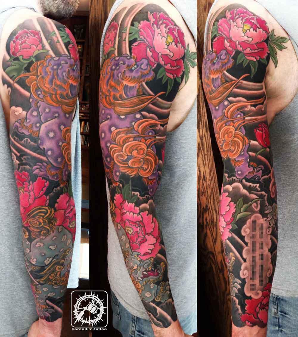 Shishi Lions Japanese tattoo sleeve