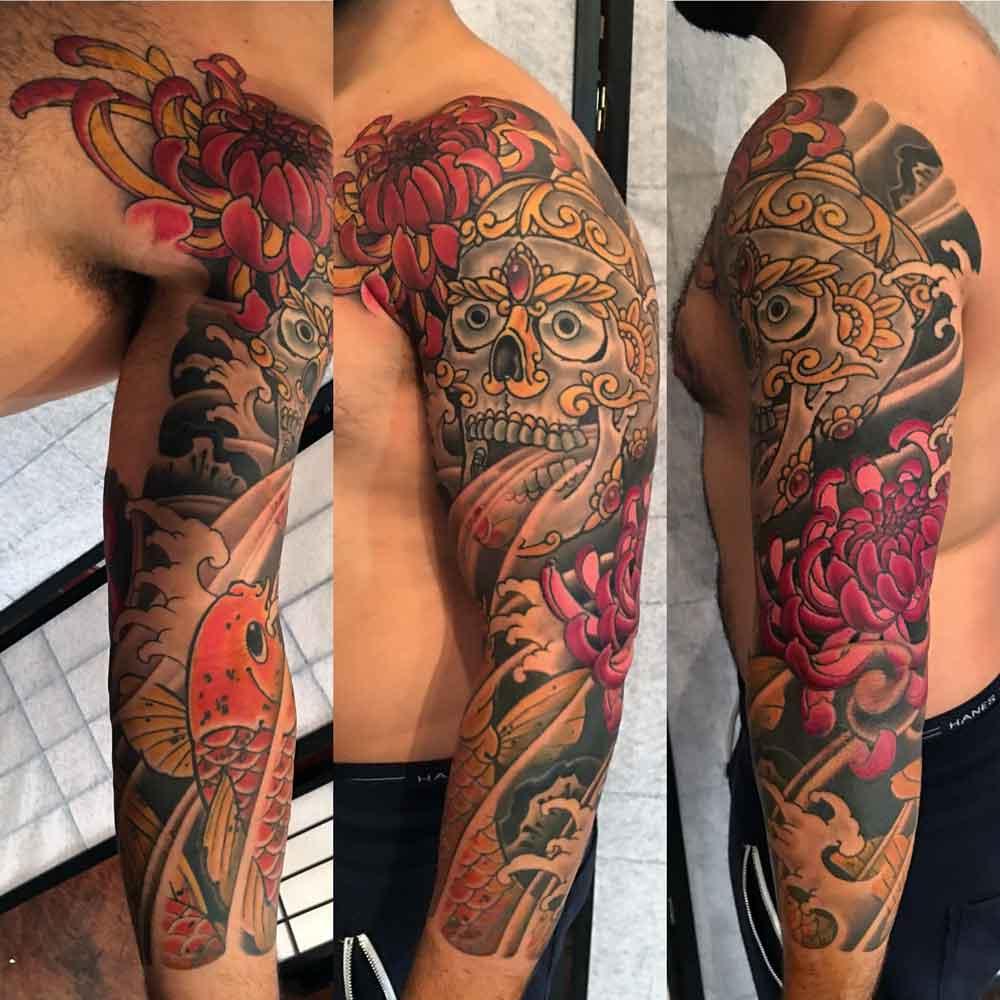 Tibetan skull Japanese tattoo sleeve